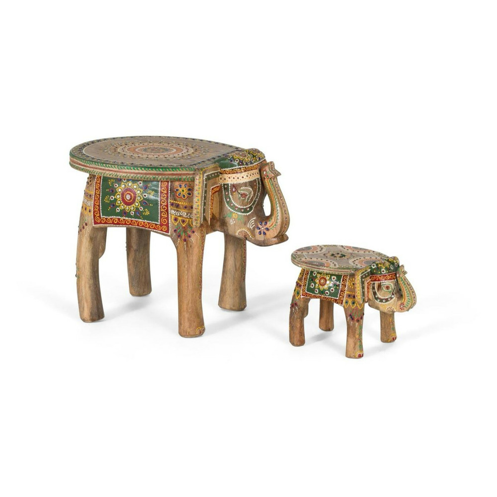 Lot de 2 tables basses bois multicolore - danaé décoration d'autrefois