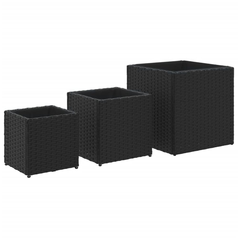 Jardinière d'extérieurs d'extérieur 3 pcs noir résine tressée