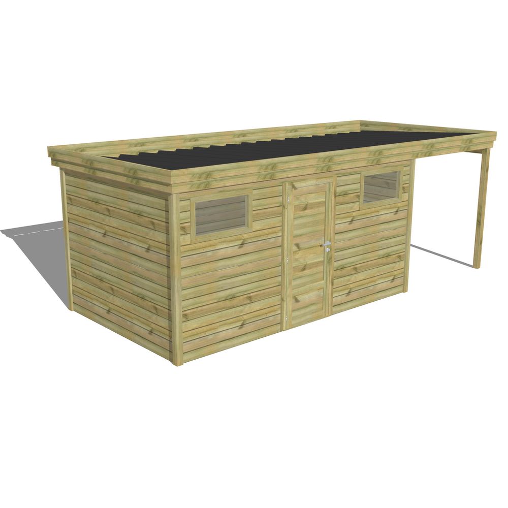 Abri de jardin bois pin traité autoclave 27mm - 6,34x2,64m / 17m2 - bac acier - abri français