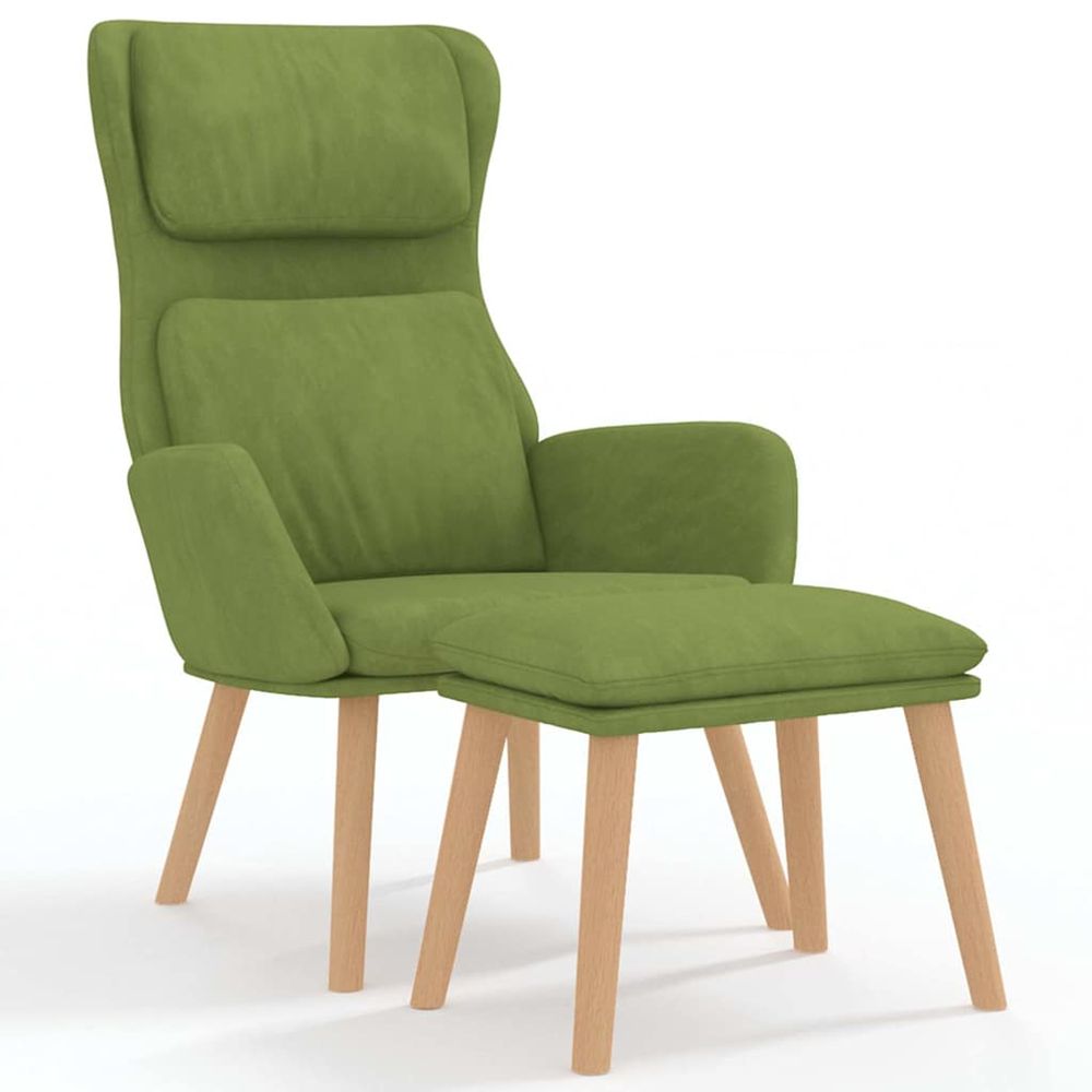 Chaise de relaxation avec tabouret vert clair velours