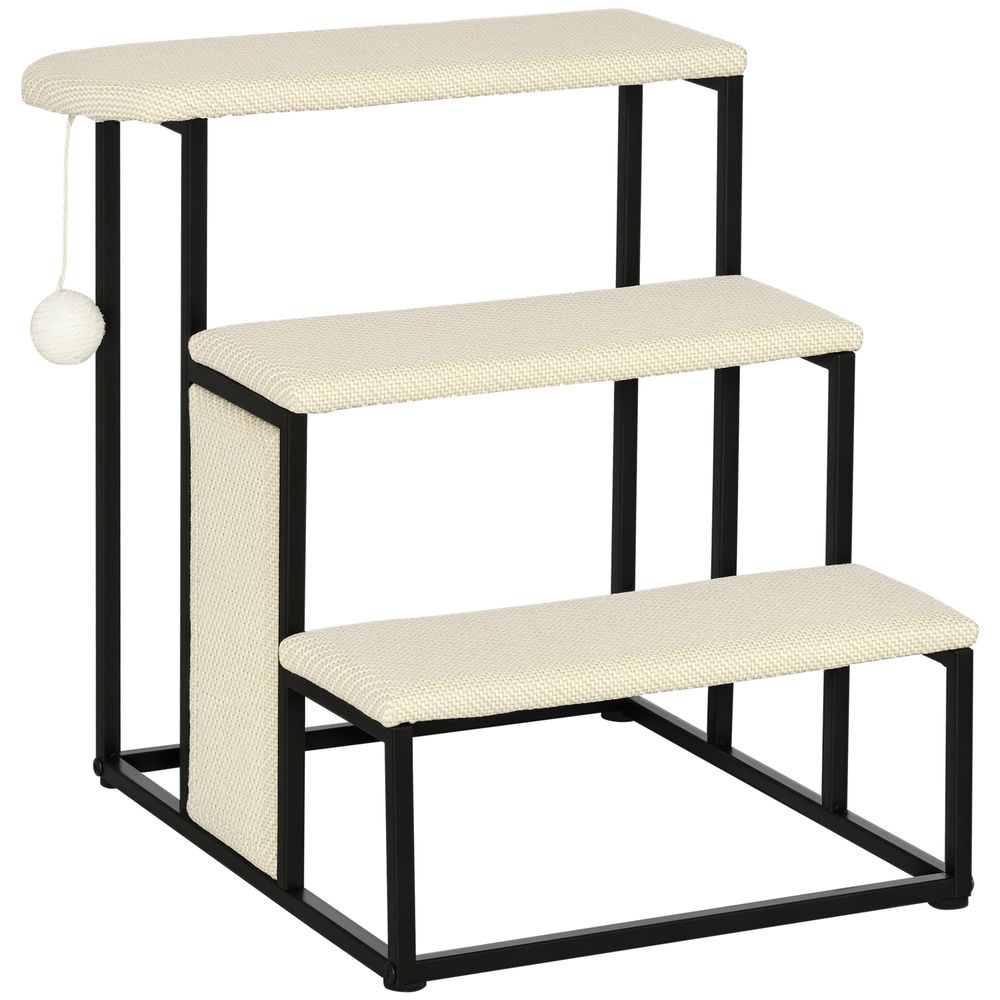 Escalier pour animaux acier et sisal 47x45x47 cm crème noir pour lit et canapé griffoir