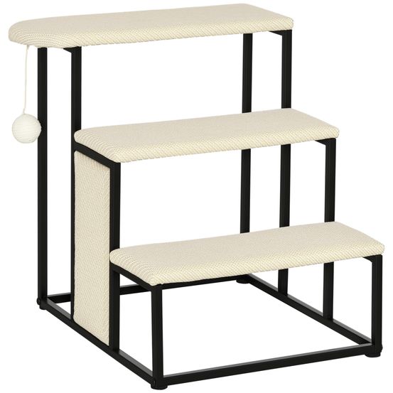 Escalier pour animaux acier et sisal 47x45x47 cm crème noir pour lit et canapé griffoir