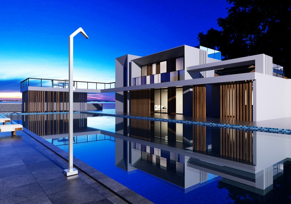 Douche de piscine en acier 316 avec diffuseur cascade et robinet monoforo