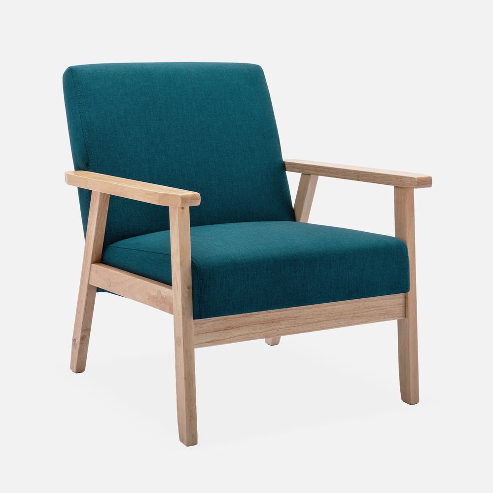 Fauteuil scandinave en bois et tissu, isak, l 64 x p 69,5 x h 73cm