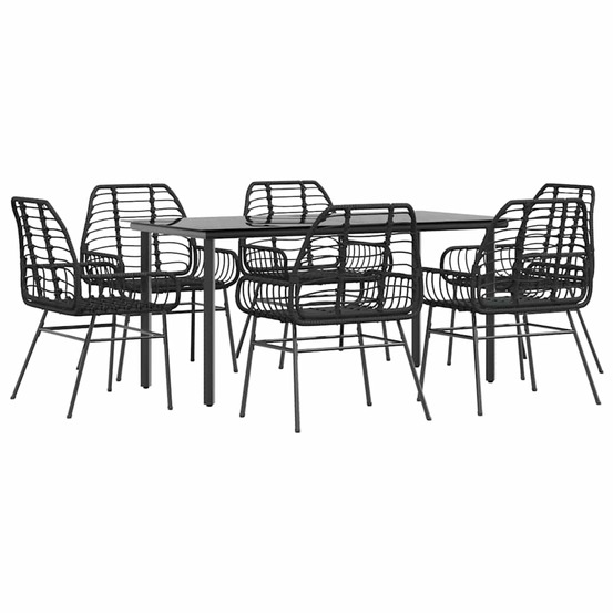 Ensemble à manger de jardin 7pcs noir poly rotin verre