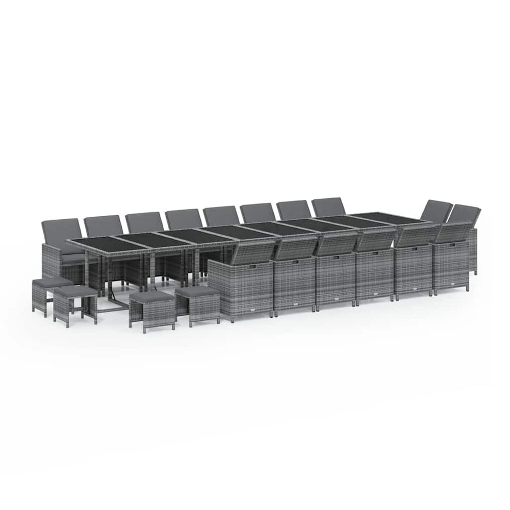 Ensemble à manger de jardin coussins 21 pcs gris résine tressée