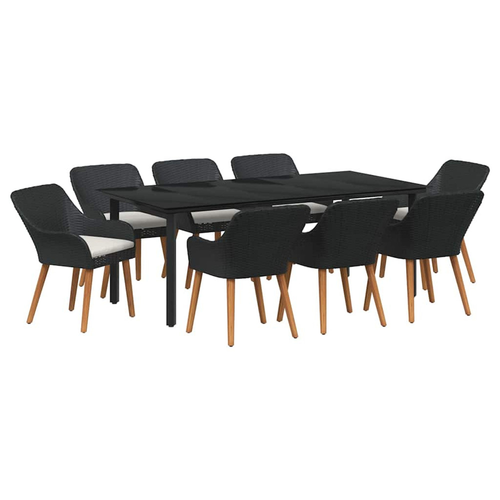 Ensemble de salle à manger pour jardin 9 pcs noir polyrotin