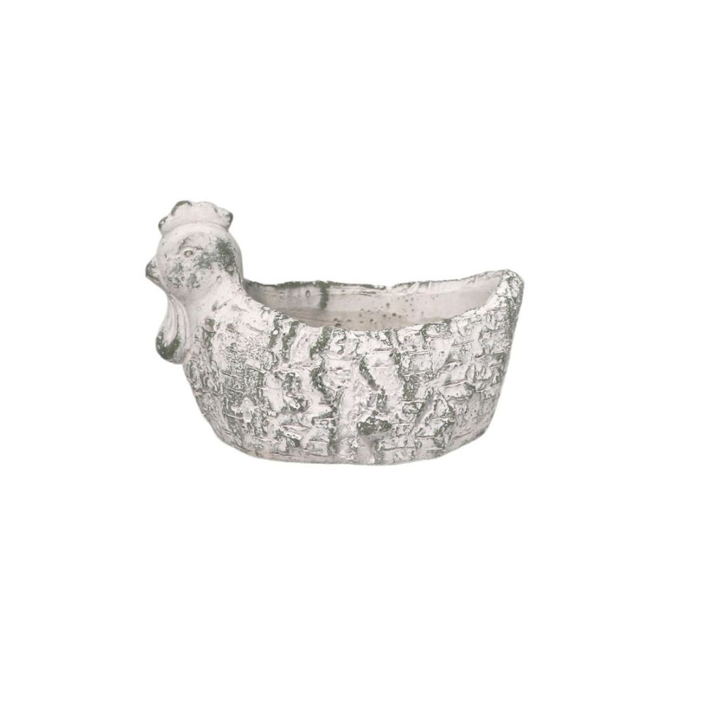 Poule cache-pot contenant déco ferme ciment gris 22x13x13 cm