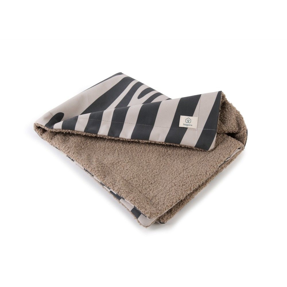 Concorde - couverture pour chien / chat, bi-face en tissu motif zèbre sable sauvage et bouclette beige, 80x60cm