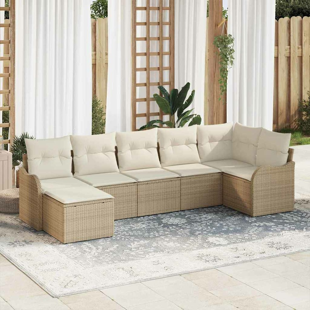 Ensemble de canapé de jardin 7 pcs beige polyrotin