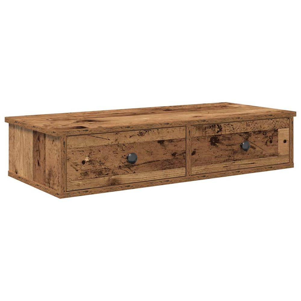 Étagère murale avec tiroirs vieux bois bois d'ingénierie
