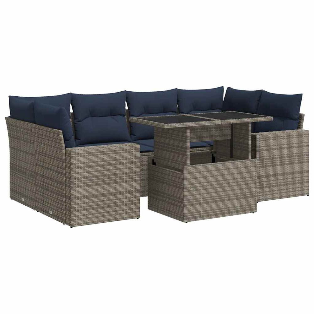 Salon de jardin avec coussins 7 pcs gris résine tressée acacia