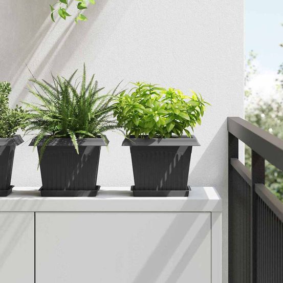 Lot de 6 pots de fleurs carrés plastique robuste pour terrasse jardin 23x23x17,5 cm noir