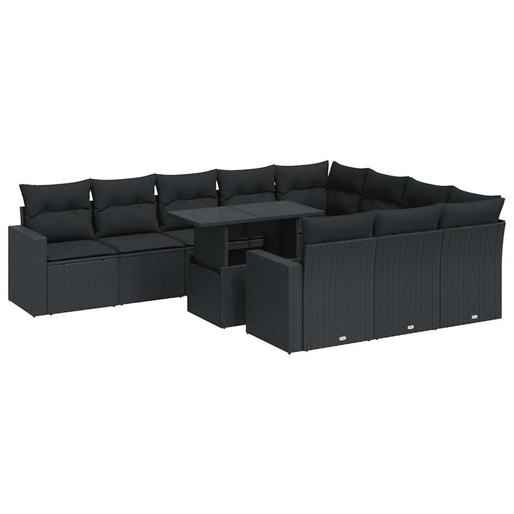 Salon de jardin 11 pcs avec coussins noir résine tressée