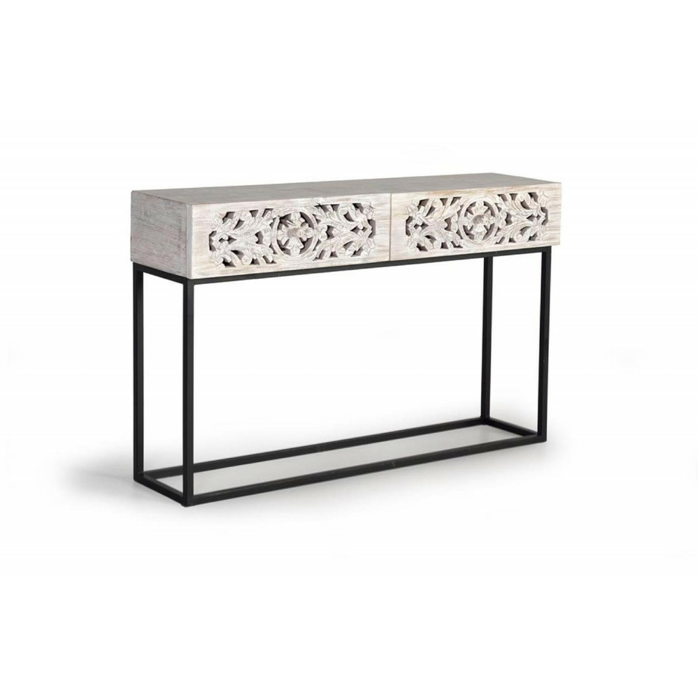 Console 2 tiroirs bois-fer blanc - poméline décoration d'autrefois