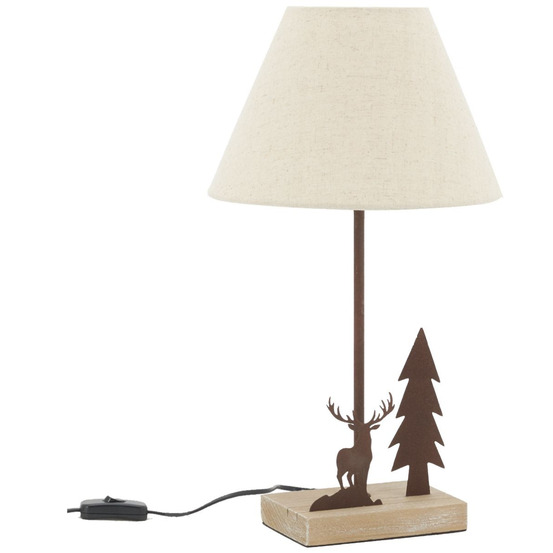 Lampe en métal et bois décor forêt 1 cerf + 1 sapin