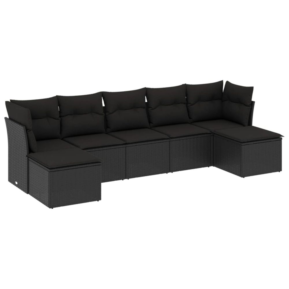 Salon de jardin 7 pcs avec coussins noir résine tressée