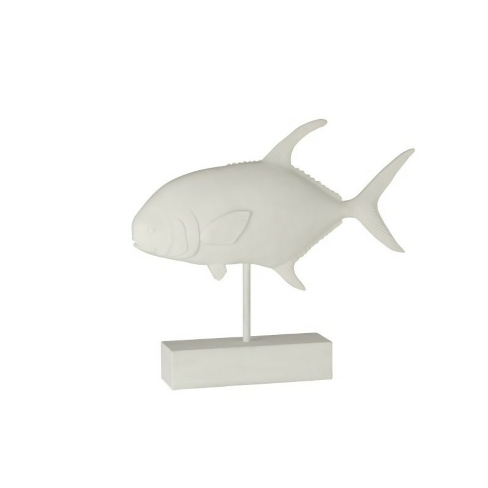 Poisson sur socle en résine blanc 50x8.5x43.5 cm