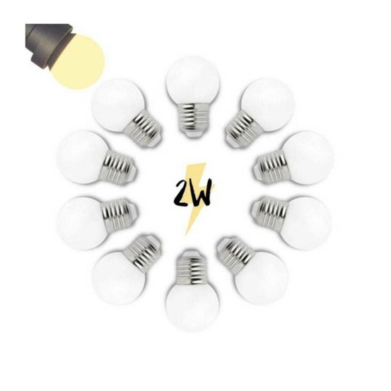 Lot de 10 ampoules pour guirlande guinguette led 2w plastique e27 blanc chaud g45 professionnelle