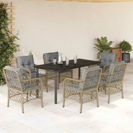Ensemble à manger de jardin coussins 7 pcs mélange beige rotin
