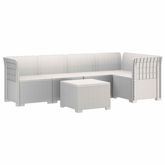 Canapé de jardin 5 places aspect rotin pp blanc