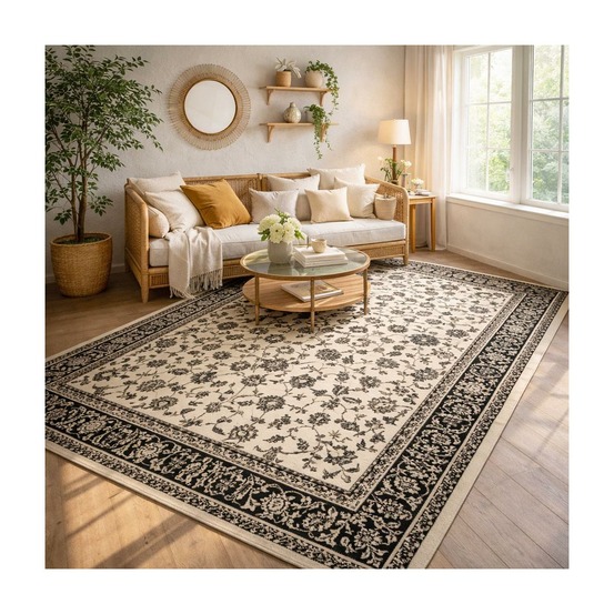 Tapis oriental 140x200 rectangle ivoire tissé motif ancestral lyn1 nomed