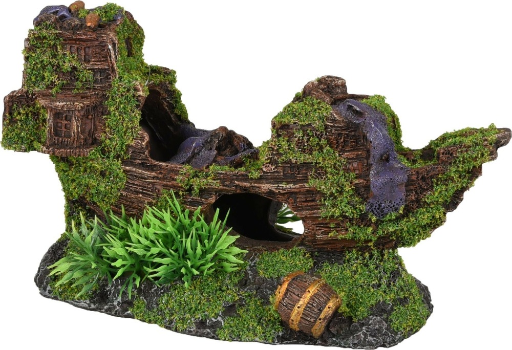 Décoration aquarium épave de bateau cachettes effet mousse