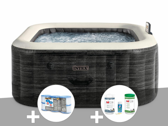 Kit spa gonflable purespa ardoise carré bulles 6 places + 6 filtres + kit de tr
