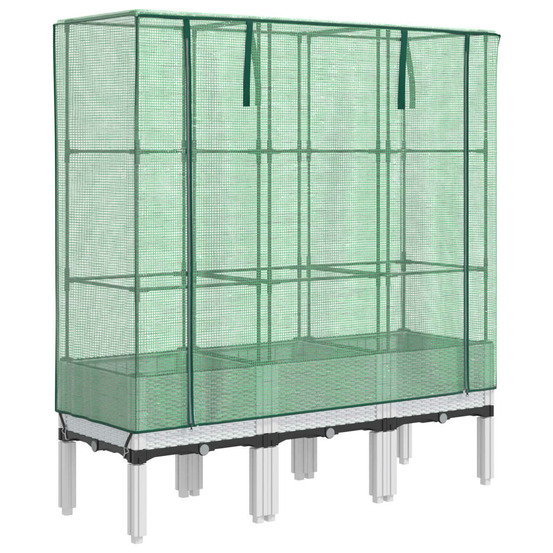 Jardinière bac lit surélevé plantes fleurs terrasse jardin surélevée avec housse aspect rotin 120 x 40 x 140 cm blanc 02_0038