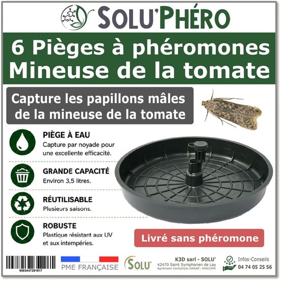 Lot de 6 piège à capsule mineuse de la tomate tuta absoluta – water trap à eau réutilisable 34 cm – grande capacité 3,5 l
