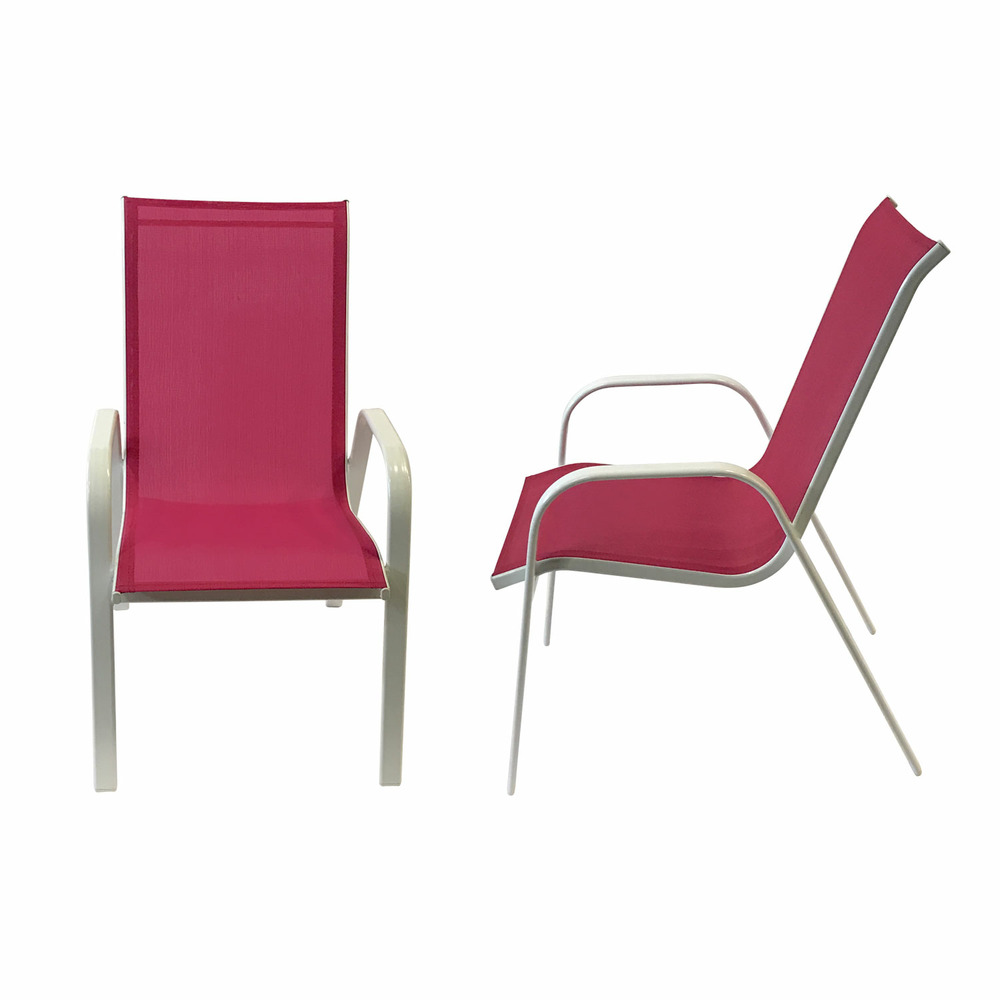 Lot de 6 chaises marbella en textilène rose - aluminium blanc