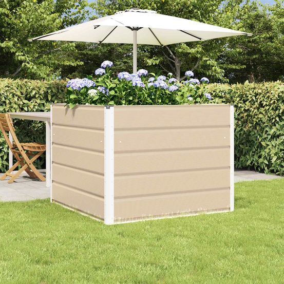 Jardinière haute carrée acier pour jardin pot de fleurs surélevé 100x100x75 cm ivoire