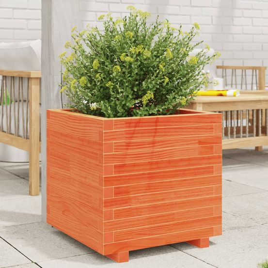 Jardinière carrée bois pin massif pour jardin balcon cire marron 50cm