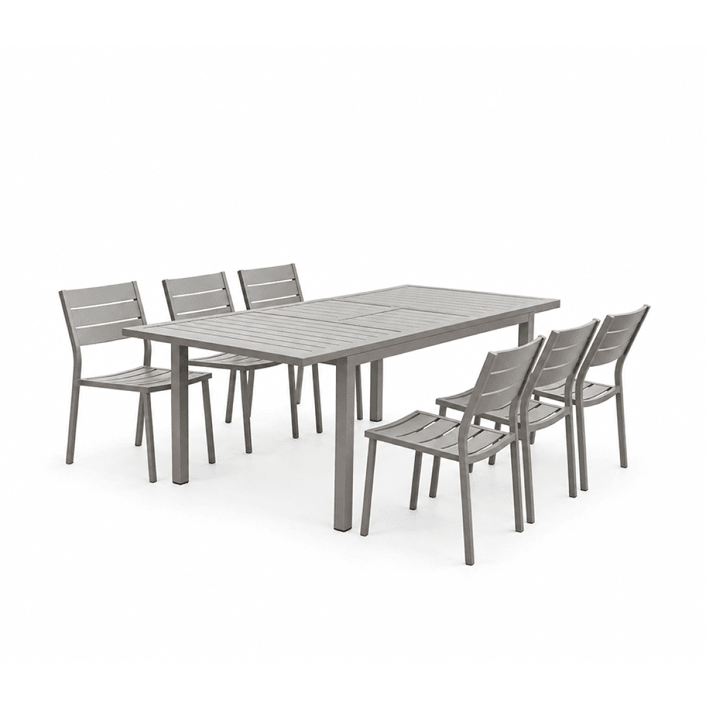 Table de jardin extensible 6-8 personnes avec 6 chaises en aluminium mezzane