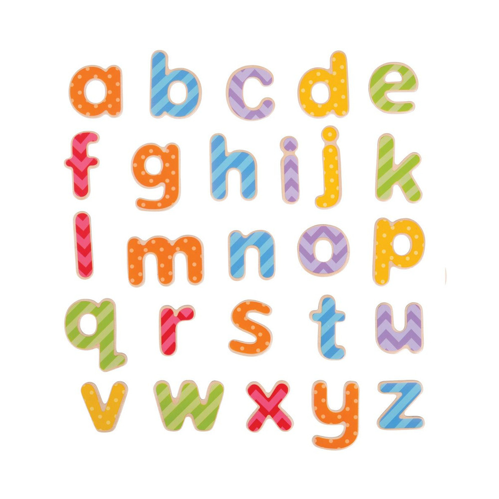 Lettres magnétiques en bois pour enfants - alphabet en minuscule coloré