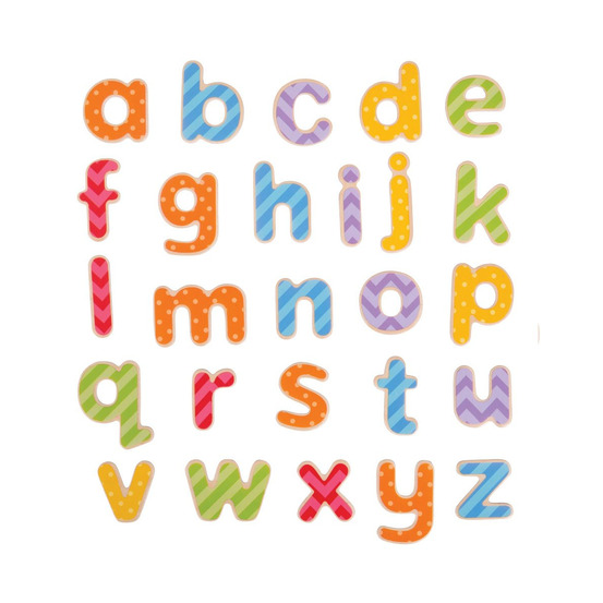 Lettres magnétiques en bois pour enfants - alphabet en minuscule coloré