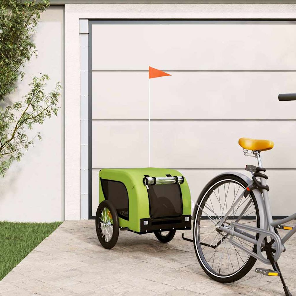 Remorque vélo pour chien tissu oxford et cadre fer pour balades vert