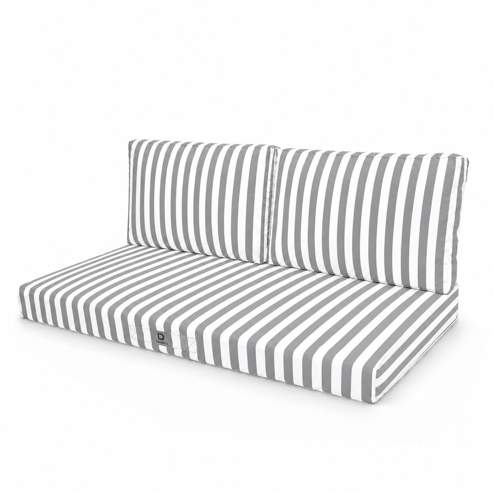 Coussins pour salon de jardin déhoussable 120x60cm rayure gris clair
