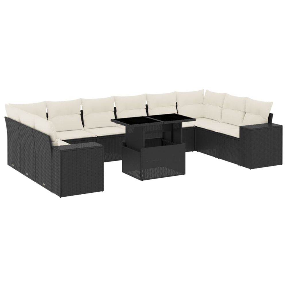 Salon de jardin 11 pcs avec coussins noir résine tressée