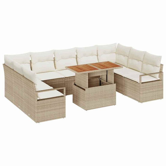 Ensemble de canapé de jardin 10 pcs beige poly rotin