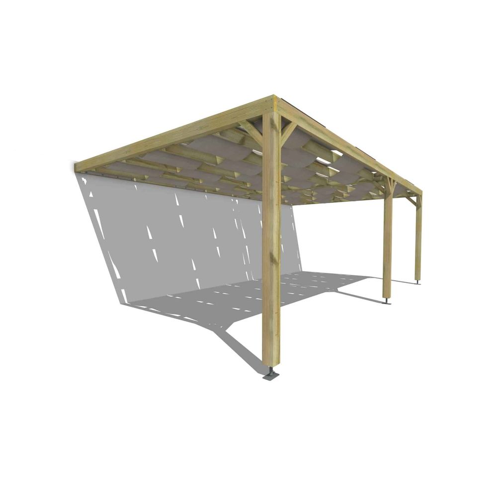 Pergola bois • 7m x 4m • adossée • sens largeur • voilage semi-transparent inclus • livraison comprise