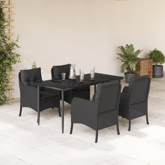 Ensemble à manger de jardin coussins 5pcs noir résine tressée