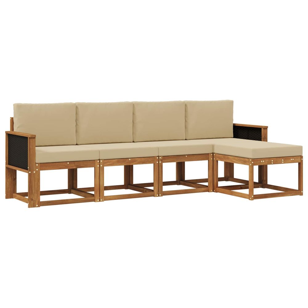 Ensemble de canapés d'extérieur 5 pc naturel et beige polyester