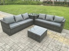 Ensemble de canapé d'angle de meubles de jardin en rotin en plein air gris moelleux avec 2 tables basses