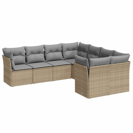 Salon de jardin avec coussins 8 pcs beige résine tressée
