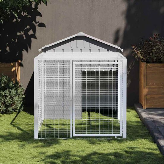 Poulailler avec enclos en acier galvanisé pour jardin gris clair