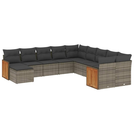 Salon de jardin 11 pcs avec coussins gris résine tressée