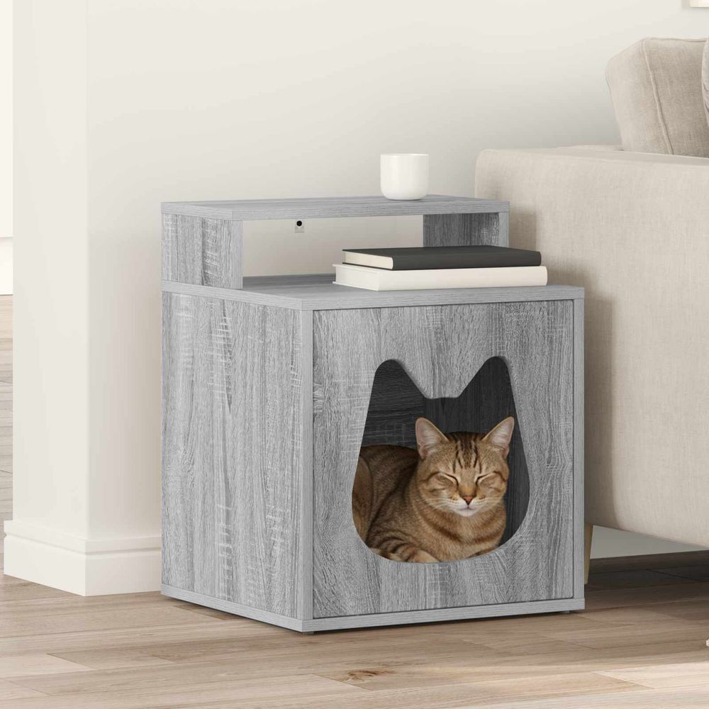Petit meuble chat gris sonoma repos 53,5cm pour petit chat intégration