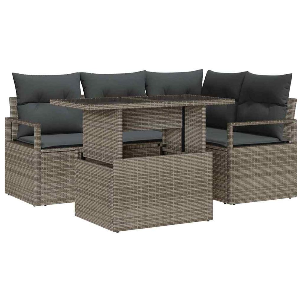 Ensemble de canapé de jardin 5 pc gris poly rotin