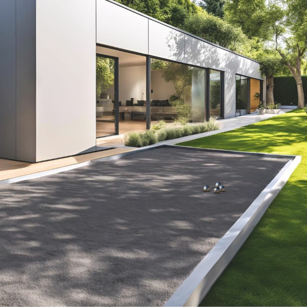 Pack terrain de pétanque gris 60m² (kit de traverses + géotextile + gnt + sable à pétanque gris) - livraison premium